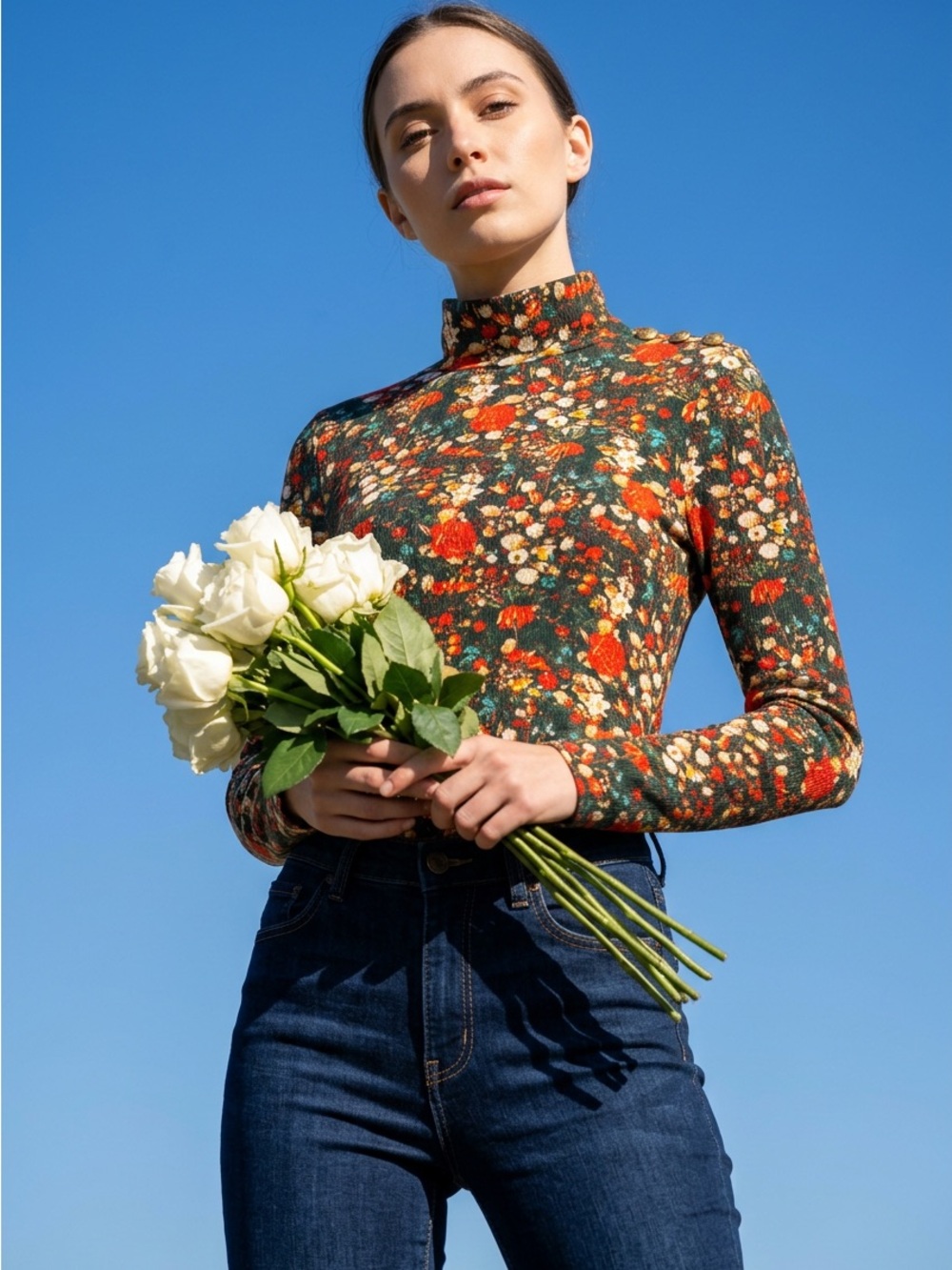 Maeve Anthropologie XXS Floral Mock Neck Long Sleeve Top Cottagecore